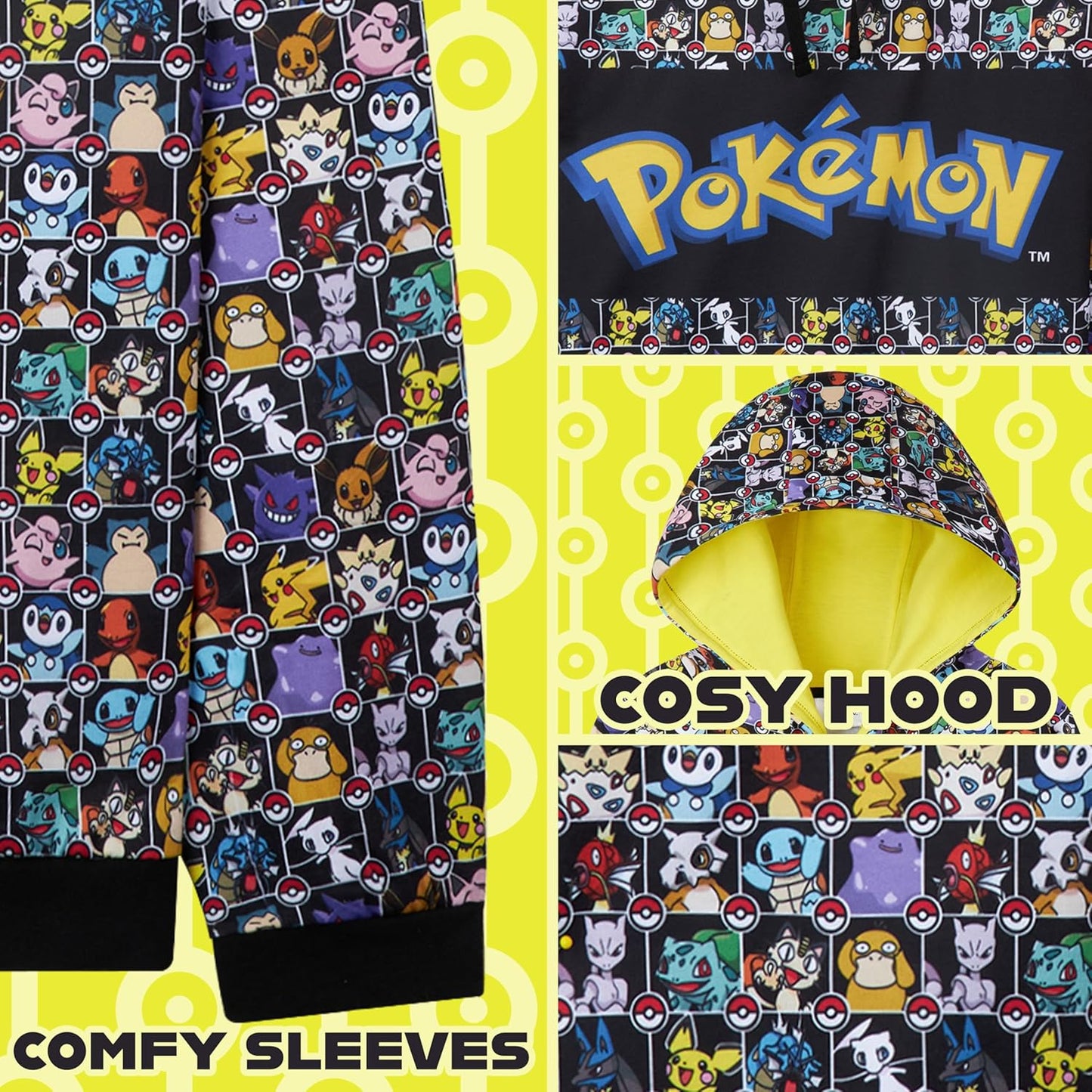 Pokemon Kids Hoodie for Teenagers and Boys Hoodies Warm Soft Pullover Sweatshirt Pikachu 4-15 Years Official Merchandise Pokemon Gifts for Boys