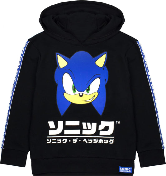 Hoodie for Kids | Boys Japanese Gamer Black Sweater with Hood | Sonic Video Game Gift Merchandise