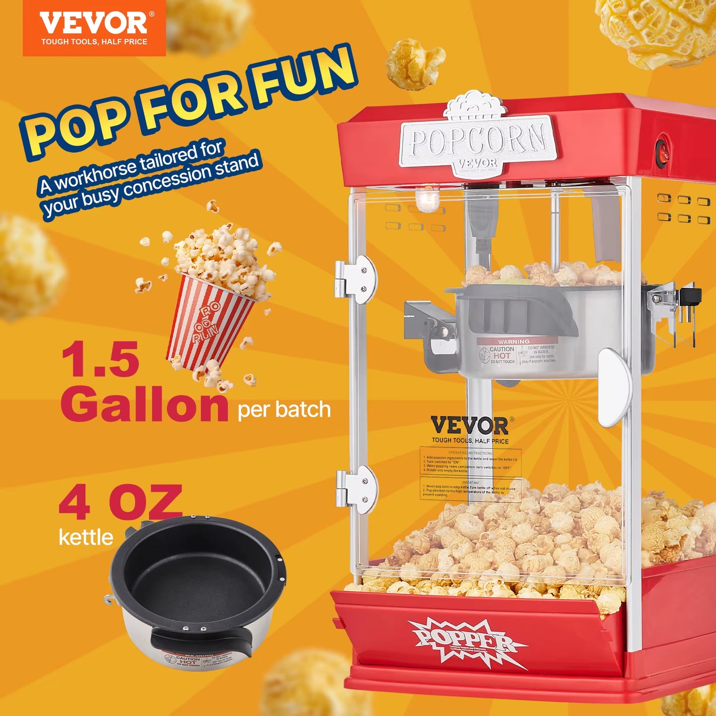 4Oz Popcorn Maker Commercial Popcorn Machine Countertop Popcorn Maker Includes Tabletop Popcorn Maker 1.5 Gal per Batch