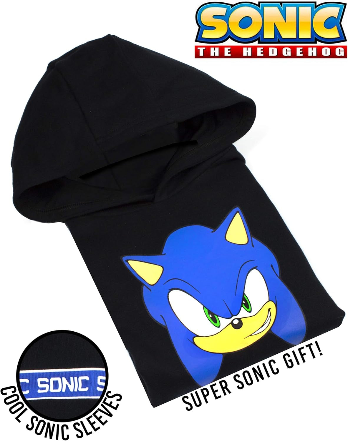 Hoodie for Kids | Boys Japanese Gamer Black Sweater with Hood | Sonic Video Game Gift Merchandise