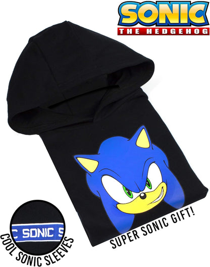 Hoodie for Kids | Boys Japanese Gamer Black Sweater with Hood | Sonic Video Game Gift Merchandise